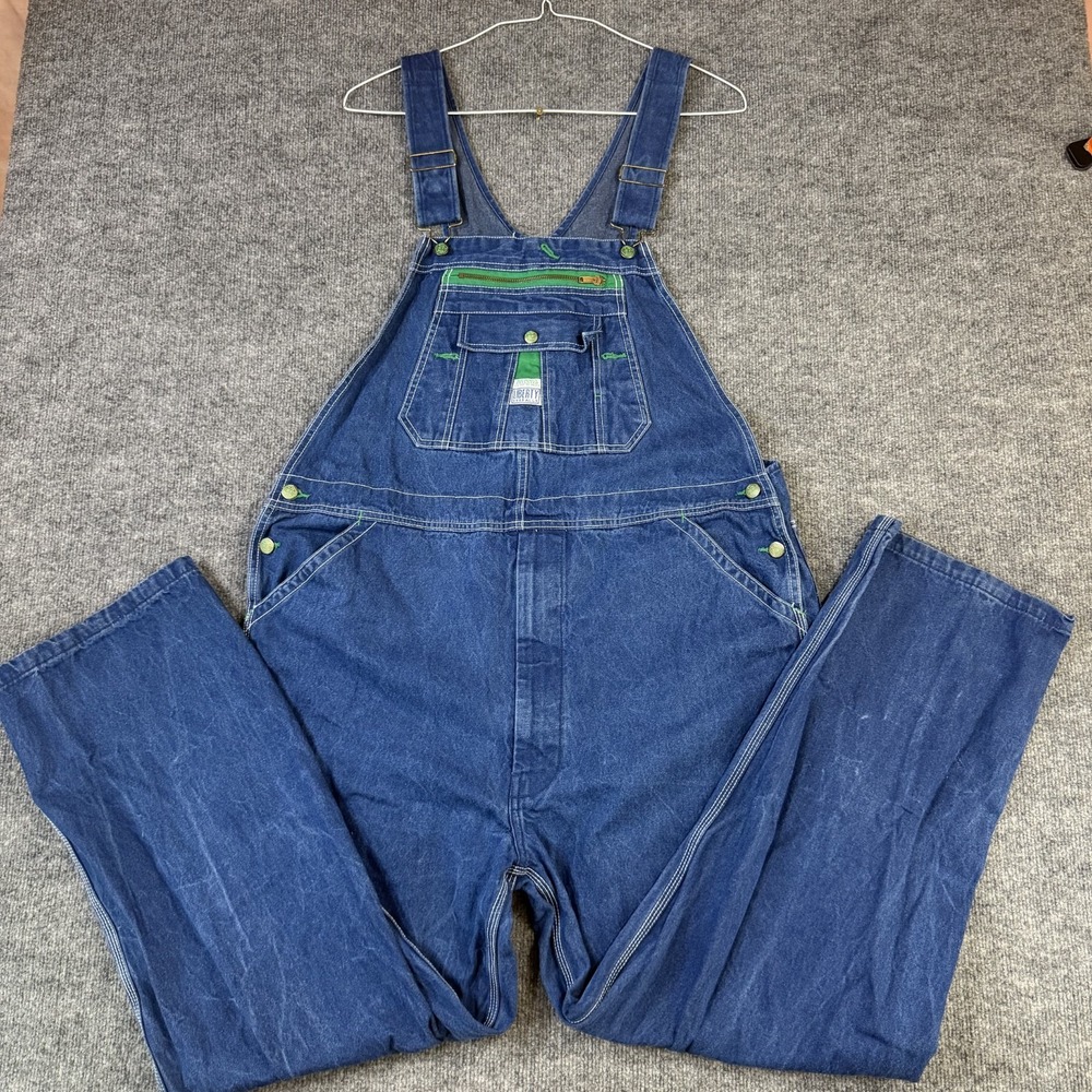 Vintage Liberty Overalls Men 44x32 Blue Denim Bib Carpenter Russia Made (44x29)